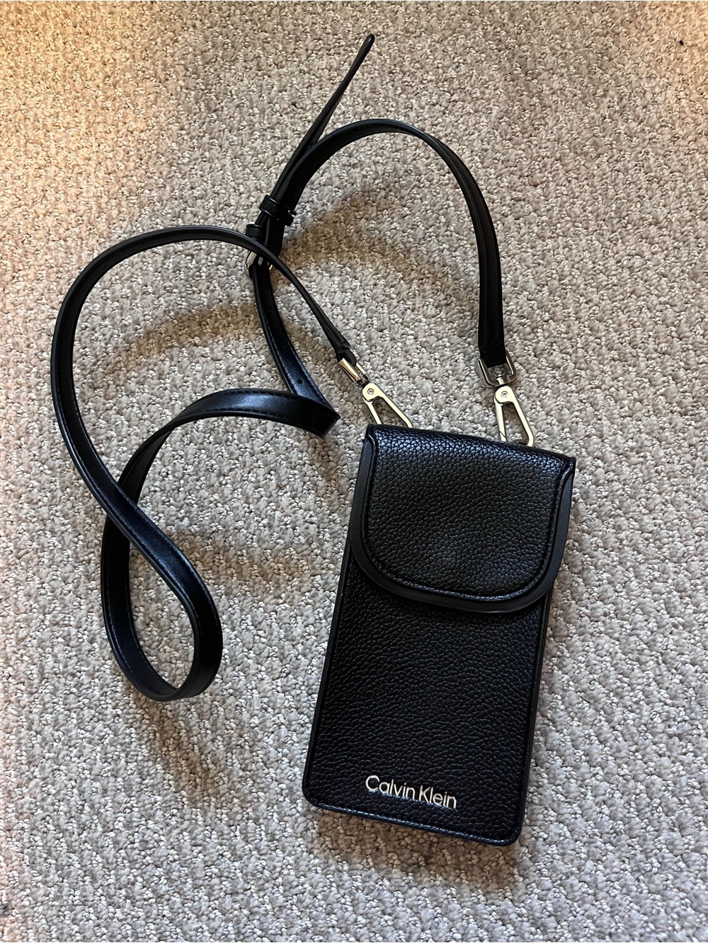 Calvin Klein Black Pebbled Leather Crossbody Phone Pouch